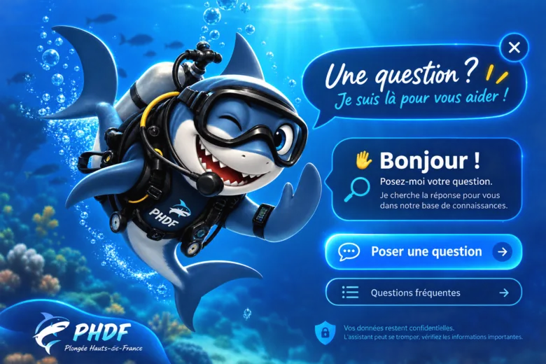 Assistant PHDF, requin plongeur prêt à répondre aux questions